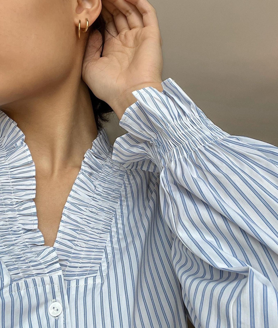 NEO NOIR Brielle Stripe Shirt White/Light Blue