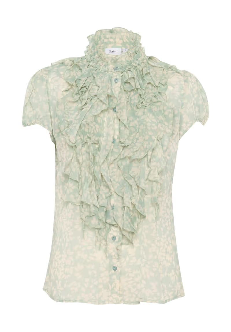 SAINT TROPEZ LiljaSZ crinkle SS Shirt Blue Surf Blooming