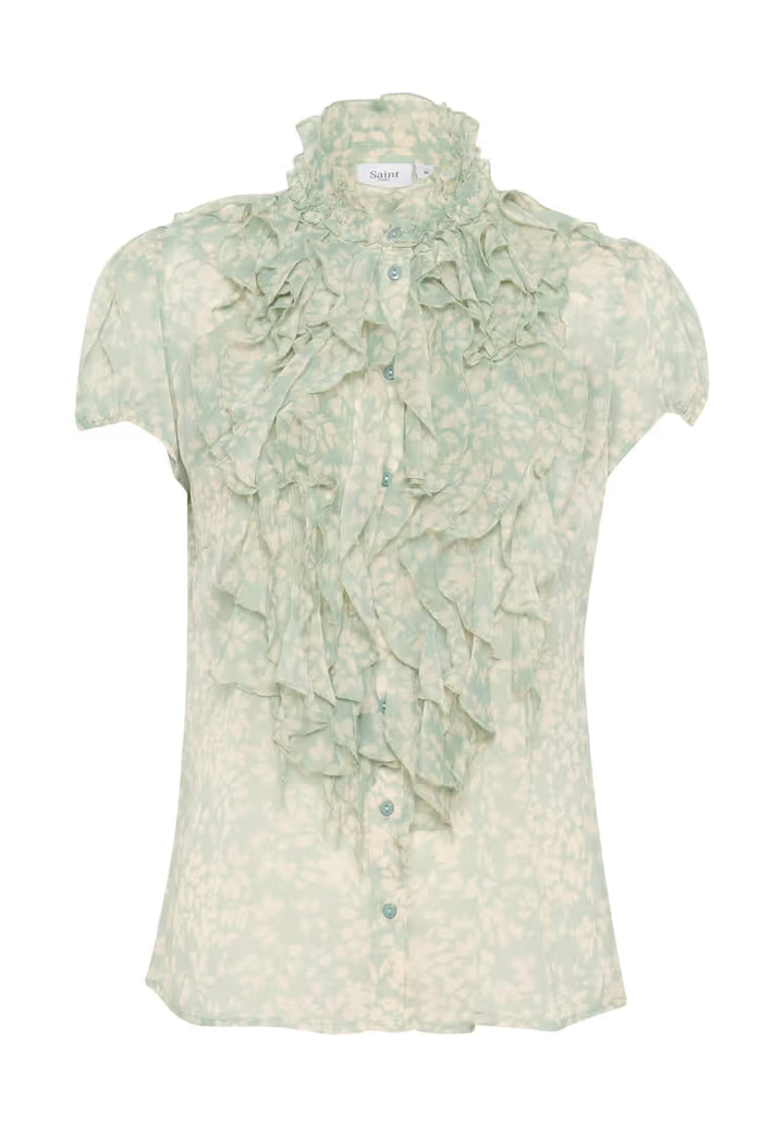 SAINT TROPEZ LiljaSZ crinkle SS Shirt Blue Surf Blooming
