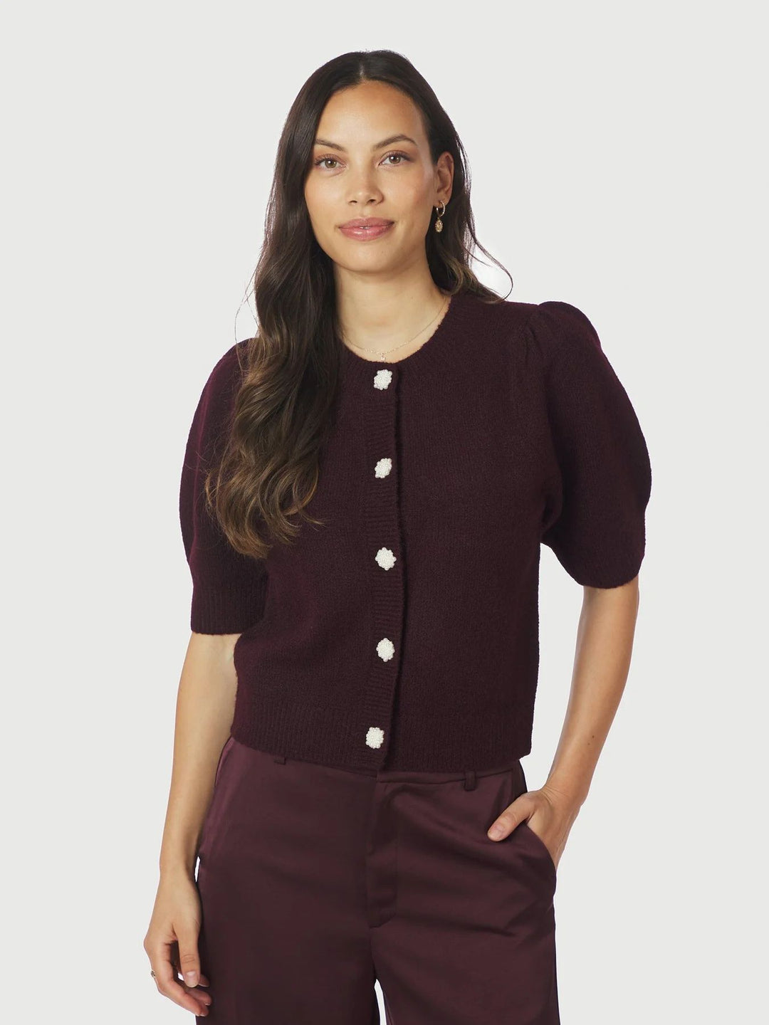 NEO NOIR Trudy Deco Knit Cardigan Wine