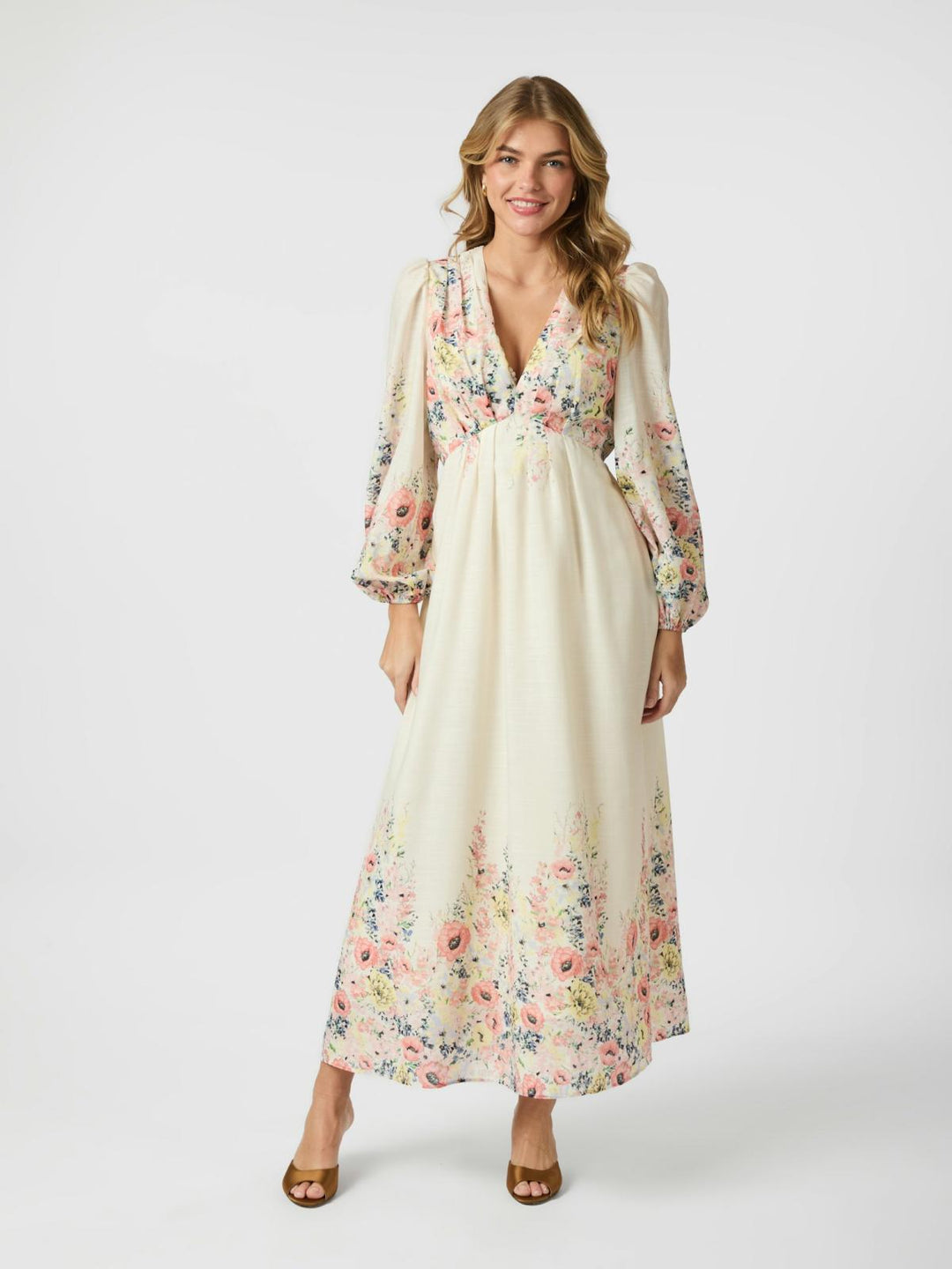 NEO NOIR Silfi Flower Print Dress Creme