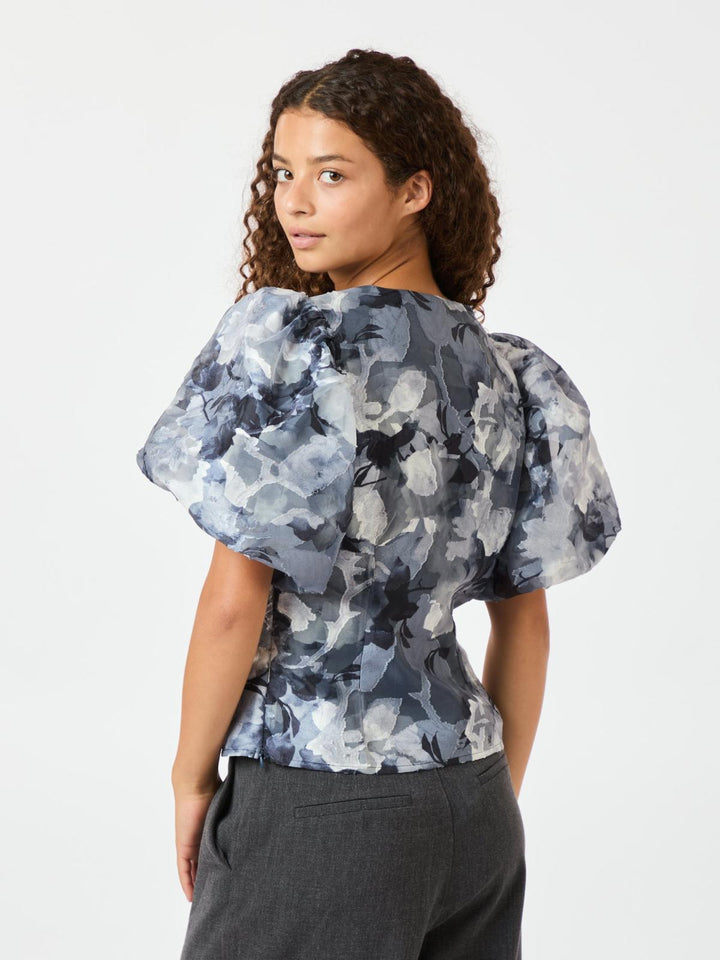 NEO NOIR Camia Brocade Floral Blouse Floral Grey