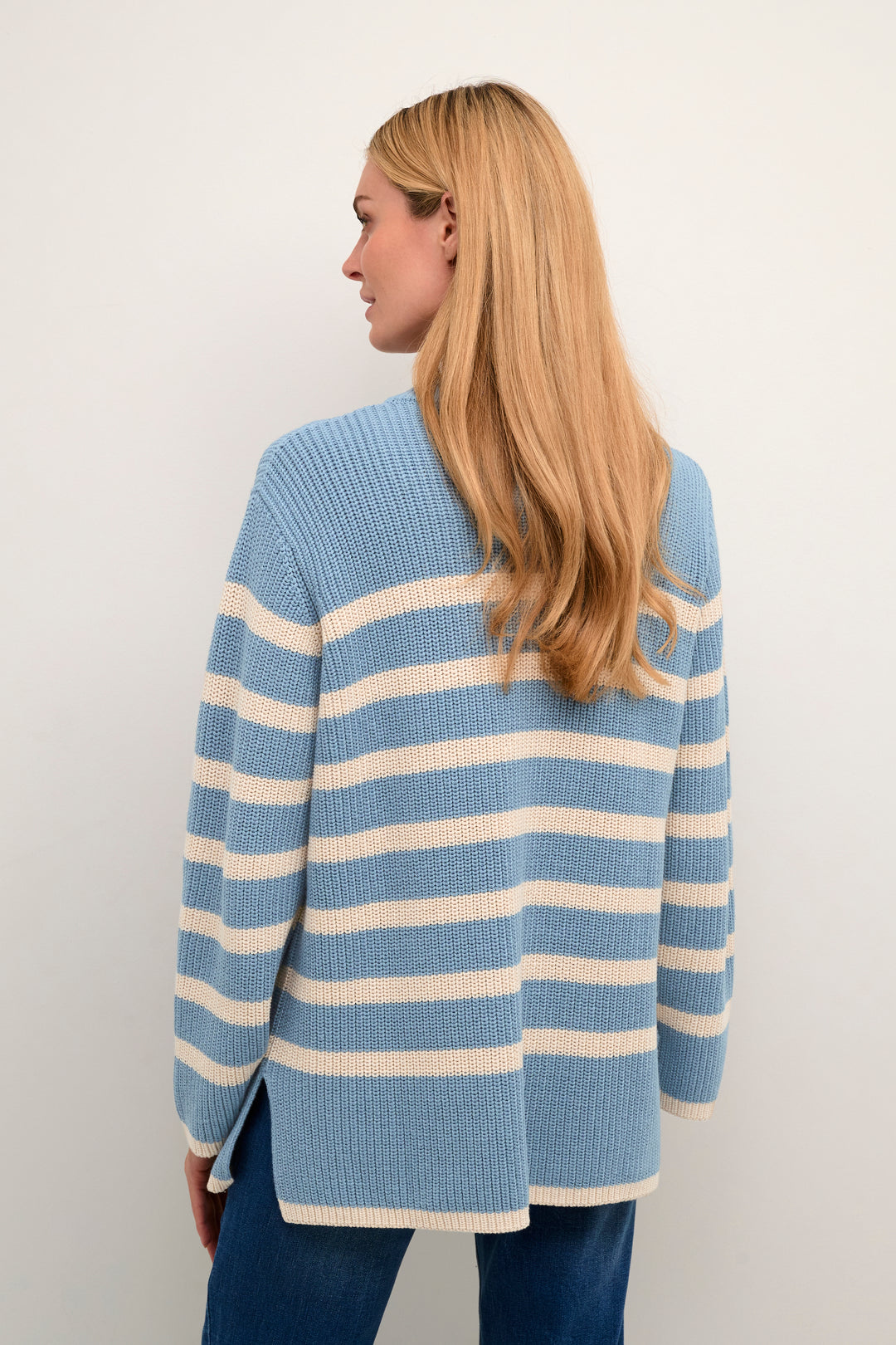 KAFFE KAcilla Knit Pullover Faded Denim/Sand Stripe