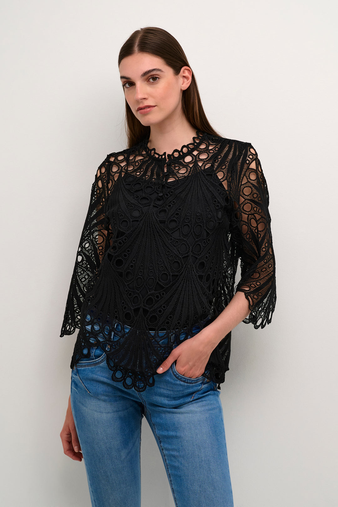 CREAM CRLhilla Lace Blouse Pitch Black