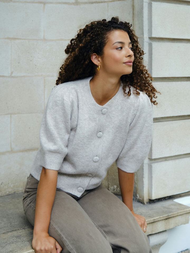 NEO NOIR Trudy Knit Cardigan Beige Melange