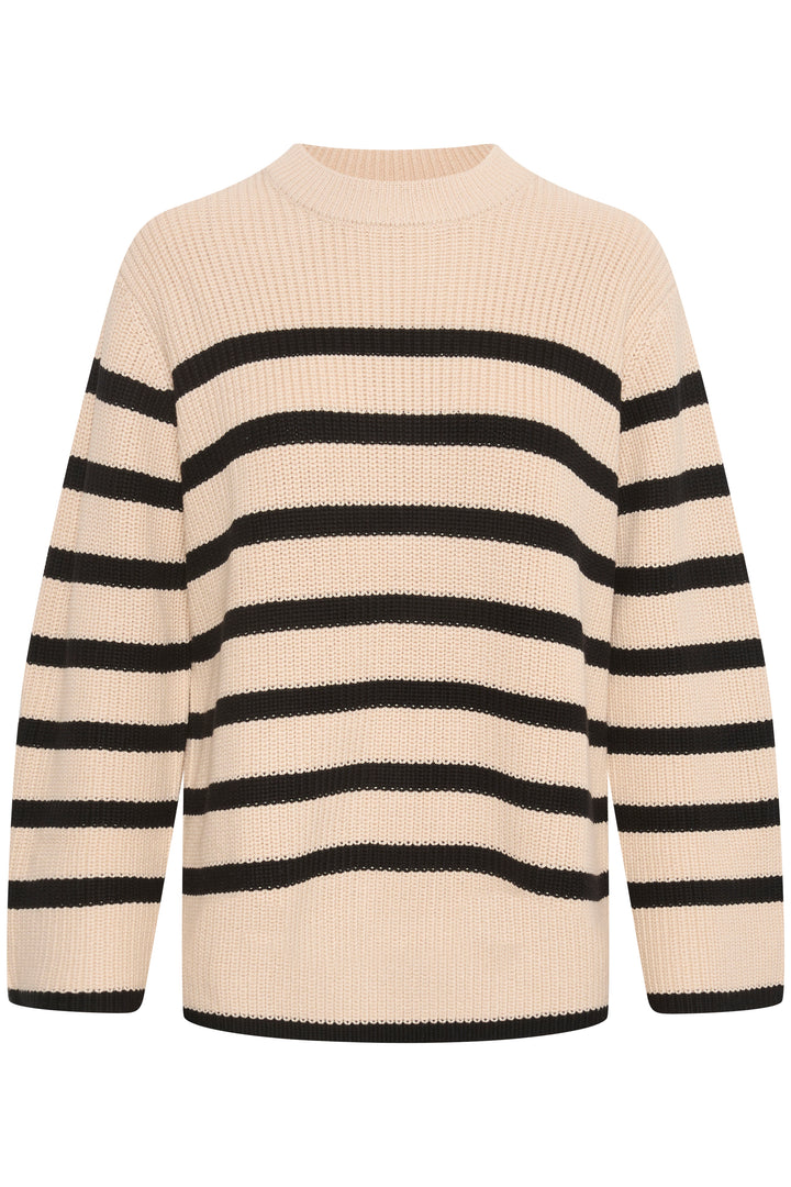 KAFFE KAcilla Knit Pullover Sand Dollar/Black Stripe