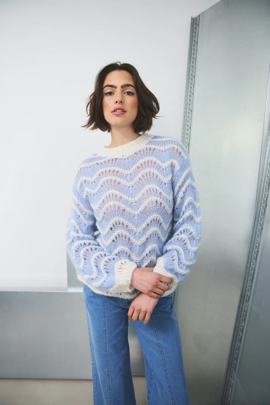 NOELLA Panama Knit Jumper Dusty Blue