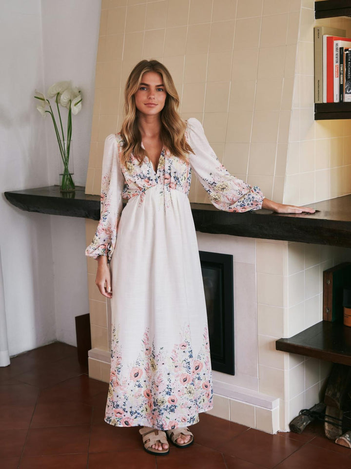 NEO NOIR Silfi Flower Print Dress Creme