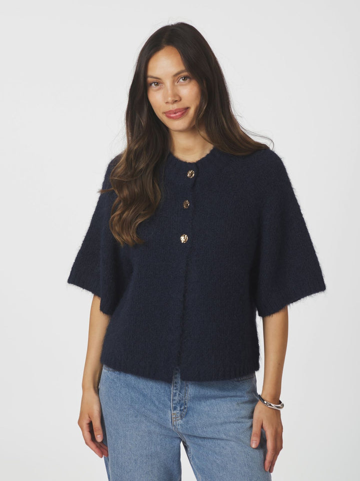 NEO NOIR Benuta Fluffy Knit Cardigan Navy
