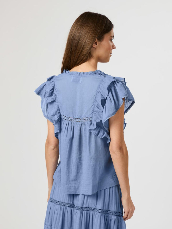 NEO NOIR Jayla S Voile Top Smoke Blue