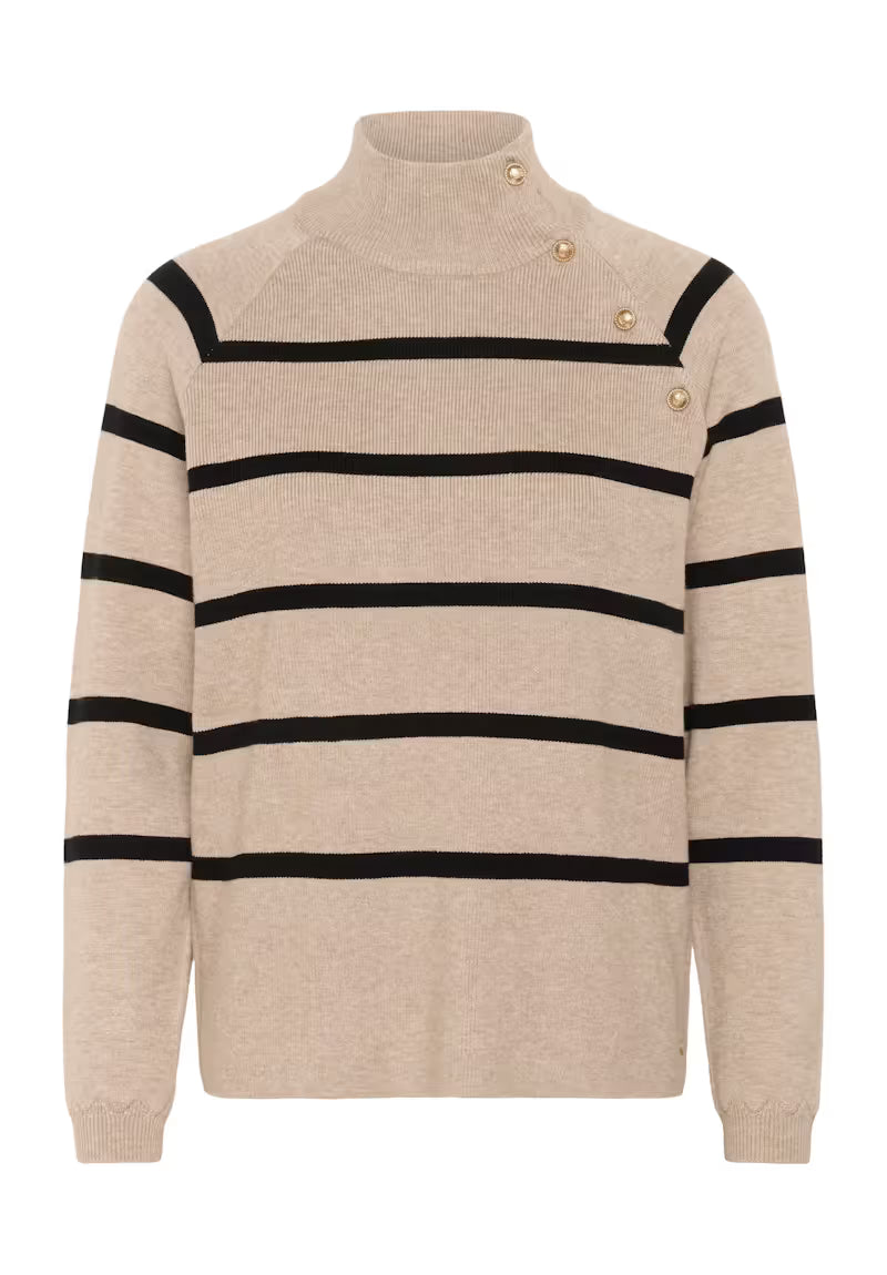 CREAM CRDela Button Pullover Cobbelstone Melange Stripe