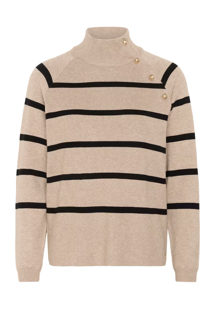 CREAM CRDela Button Pullover Cobbelstone Melange Stripe