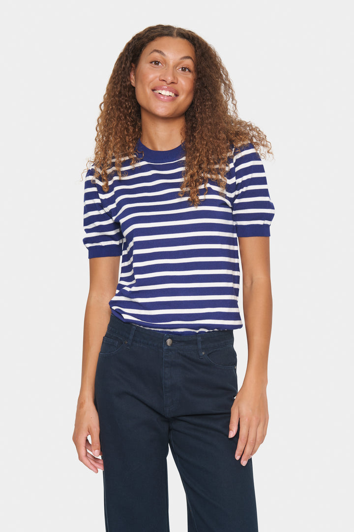 SAINT TROPEZ MilaSZ SS Striped Pullover Midnight Sail