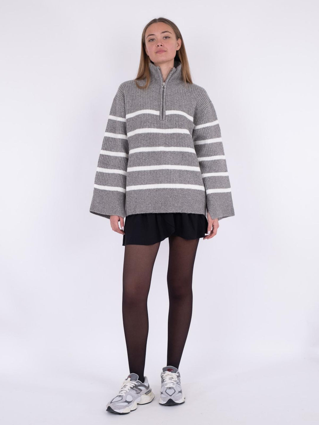 NEO NOIR Nevena Stripe Knit Blouse Dark Grey/Off White