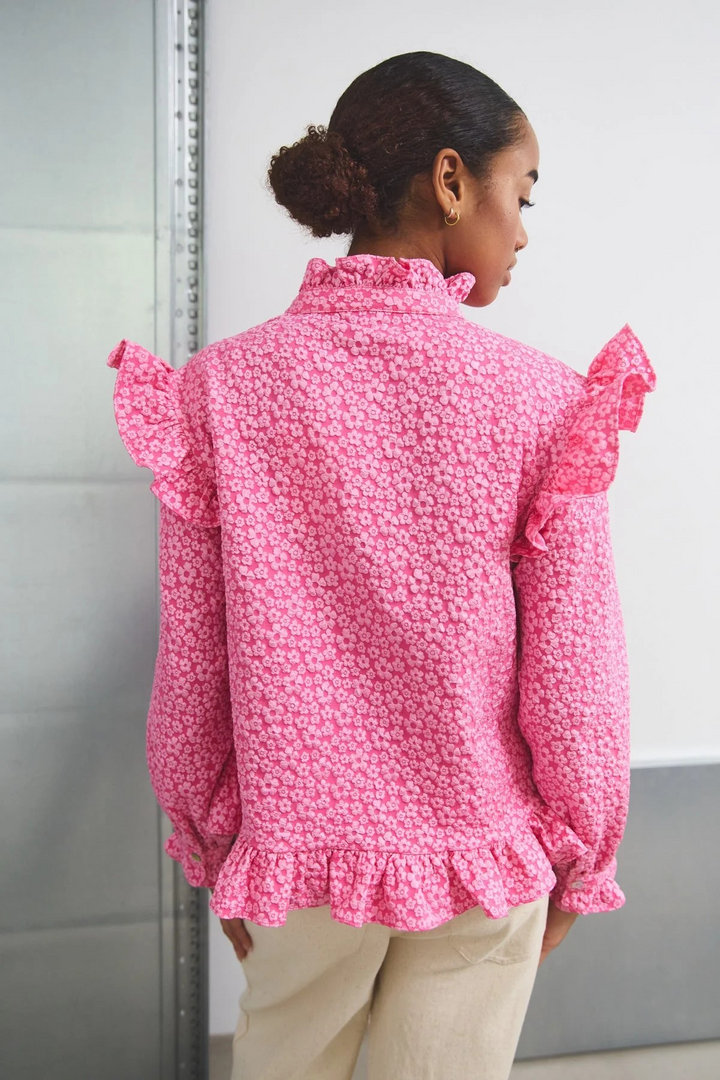 NOELLA Reno Ruby Ruffle Blouse Bright Pink