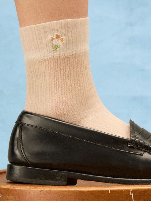 BECKSÖNDERGAARD Floral Sheer Sock Birch White
