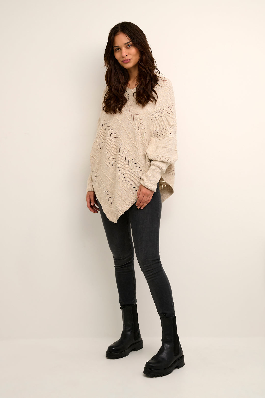 CREAM CRHoliday Knit Poncho Oat Melange