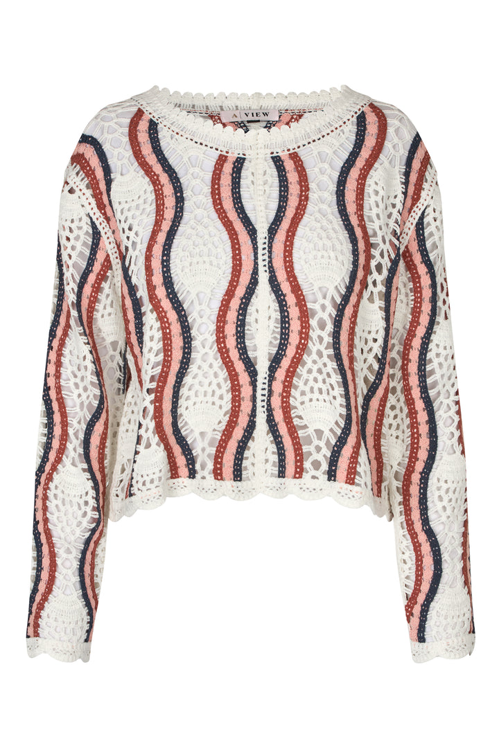 A-VIEW California Crochet Blouse White/Peach/Navy