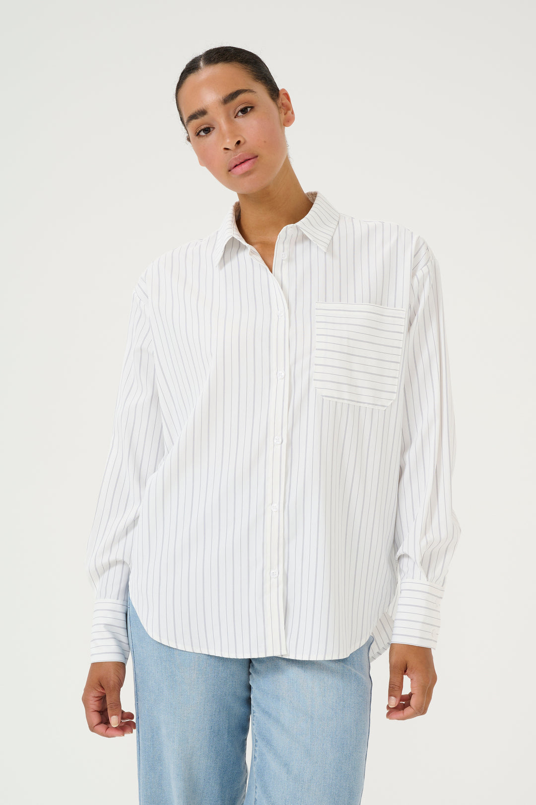 KAFFE KAtara Shirt White W.Grey Stripe