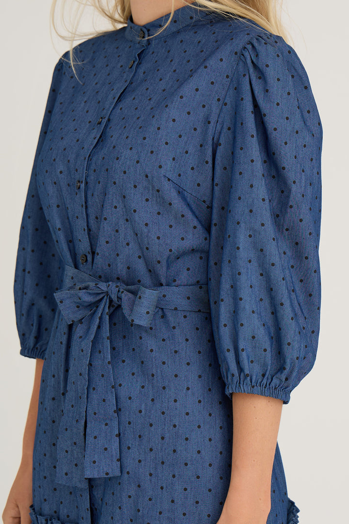 A-VIEW Kate Dot Dress Denim/Print