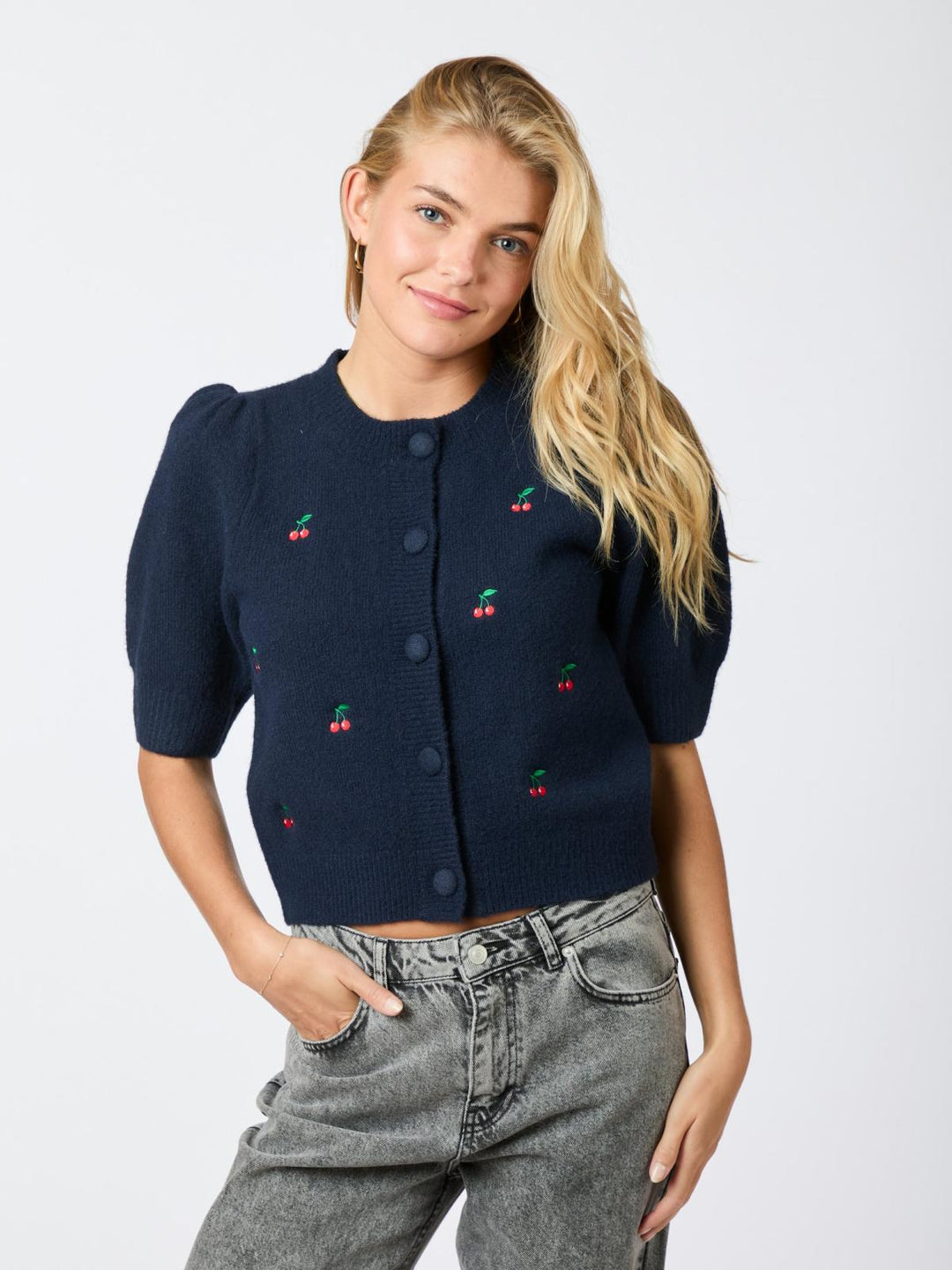 NEO NOIR Trudy Embroidery Knit Cardigan Navy