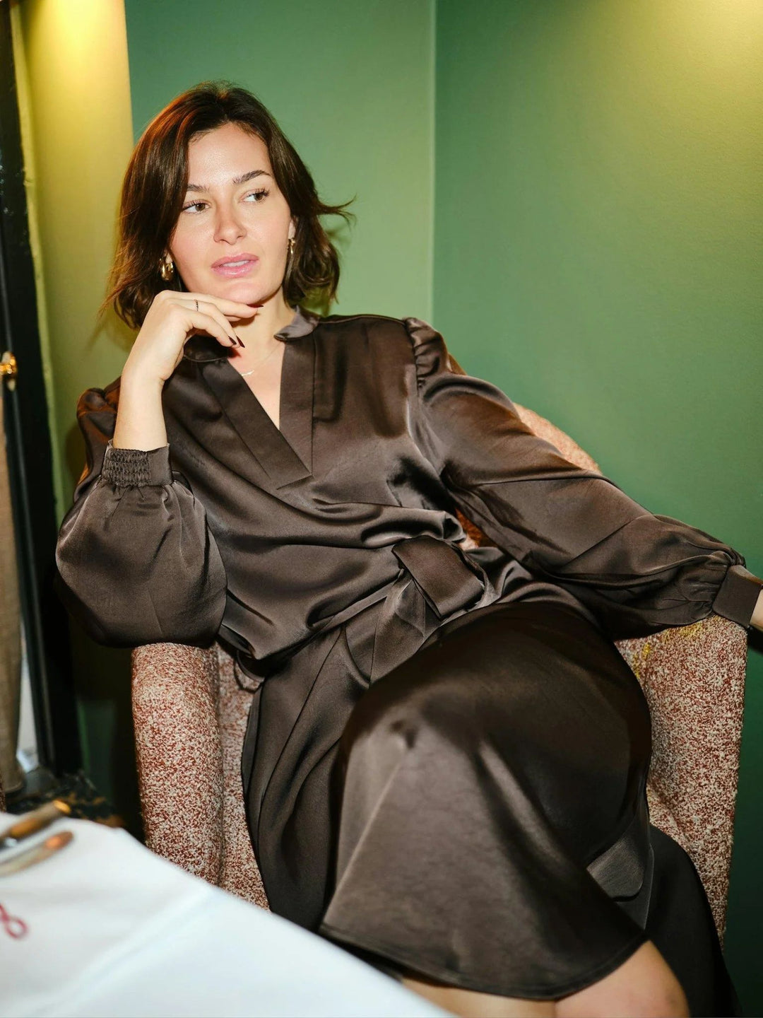 NEO NOIR Rolana Heavy Sateen Dress Dark Brown