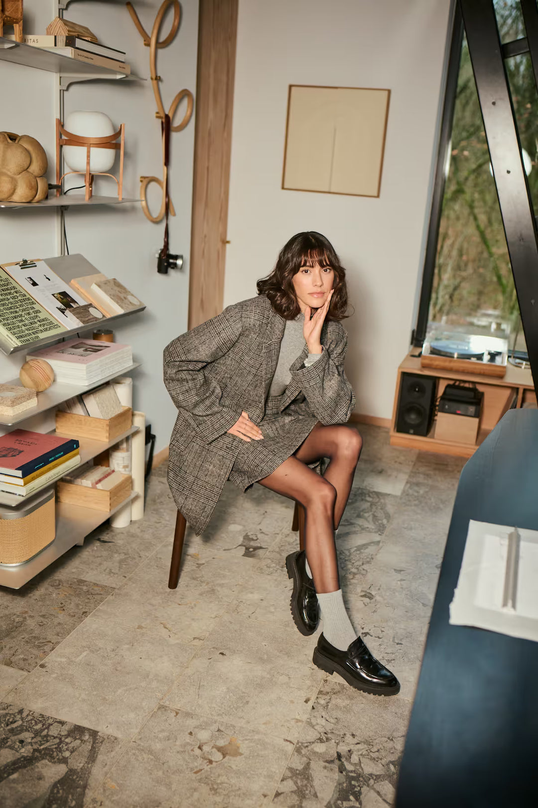 KAFFE KAvivian Pencil Skirt Grey Prince Of Wales Check