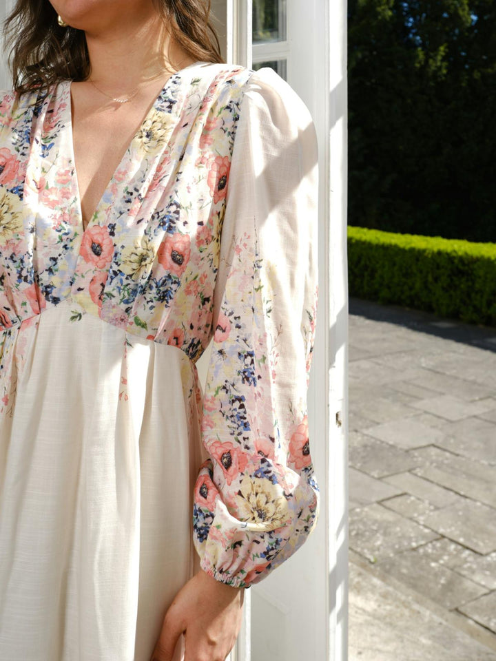 NEO NOIR Silfi Flower Print Dress Creme