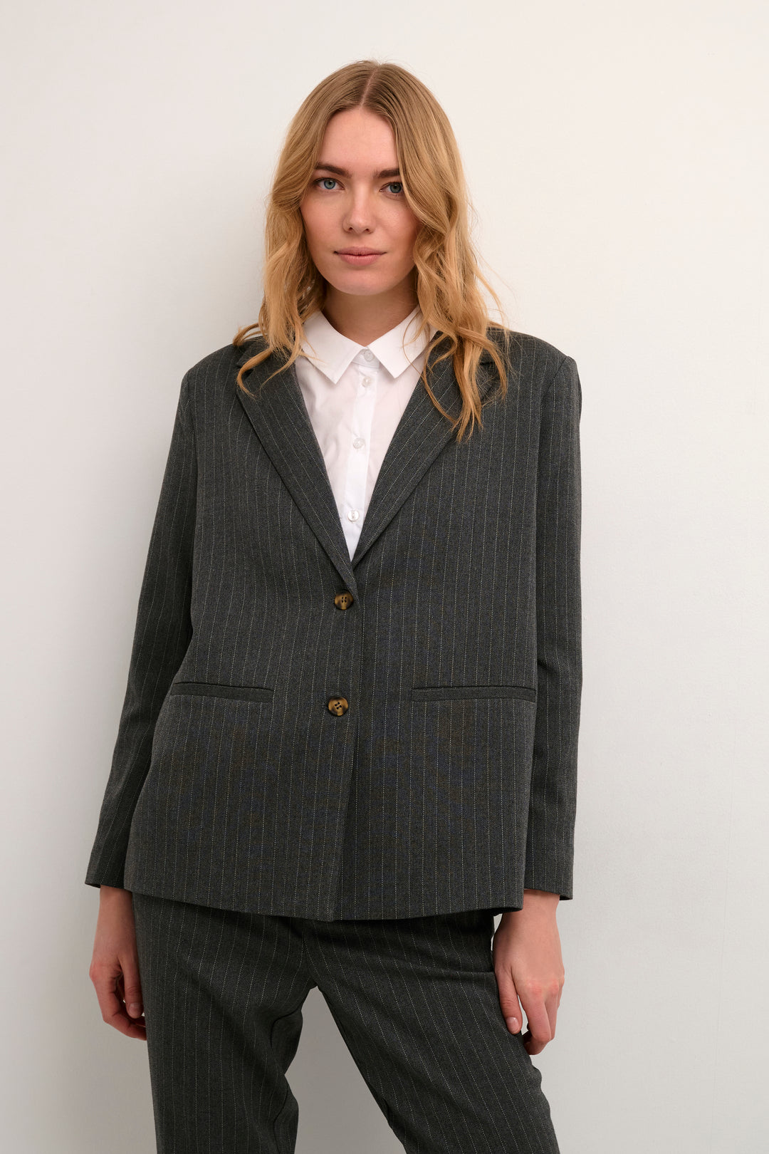 CREAM CRNavan Blazer Grey Melange Pinstripe