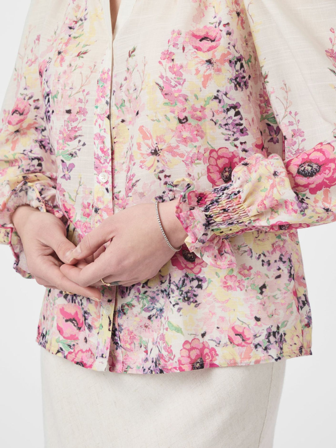 NEO NOIR Calloma Flower Print Blouse Ivory