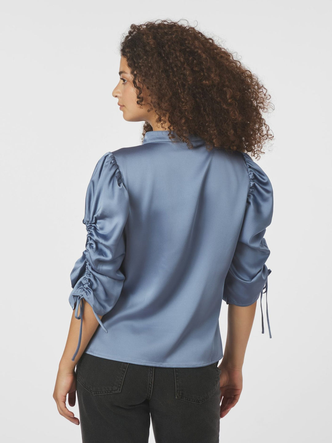 NEO NOIR Alvira Drapy Satin Blouse Dusty Blue