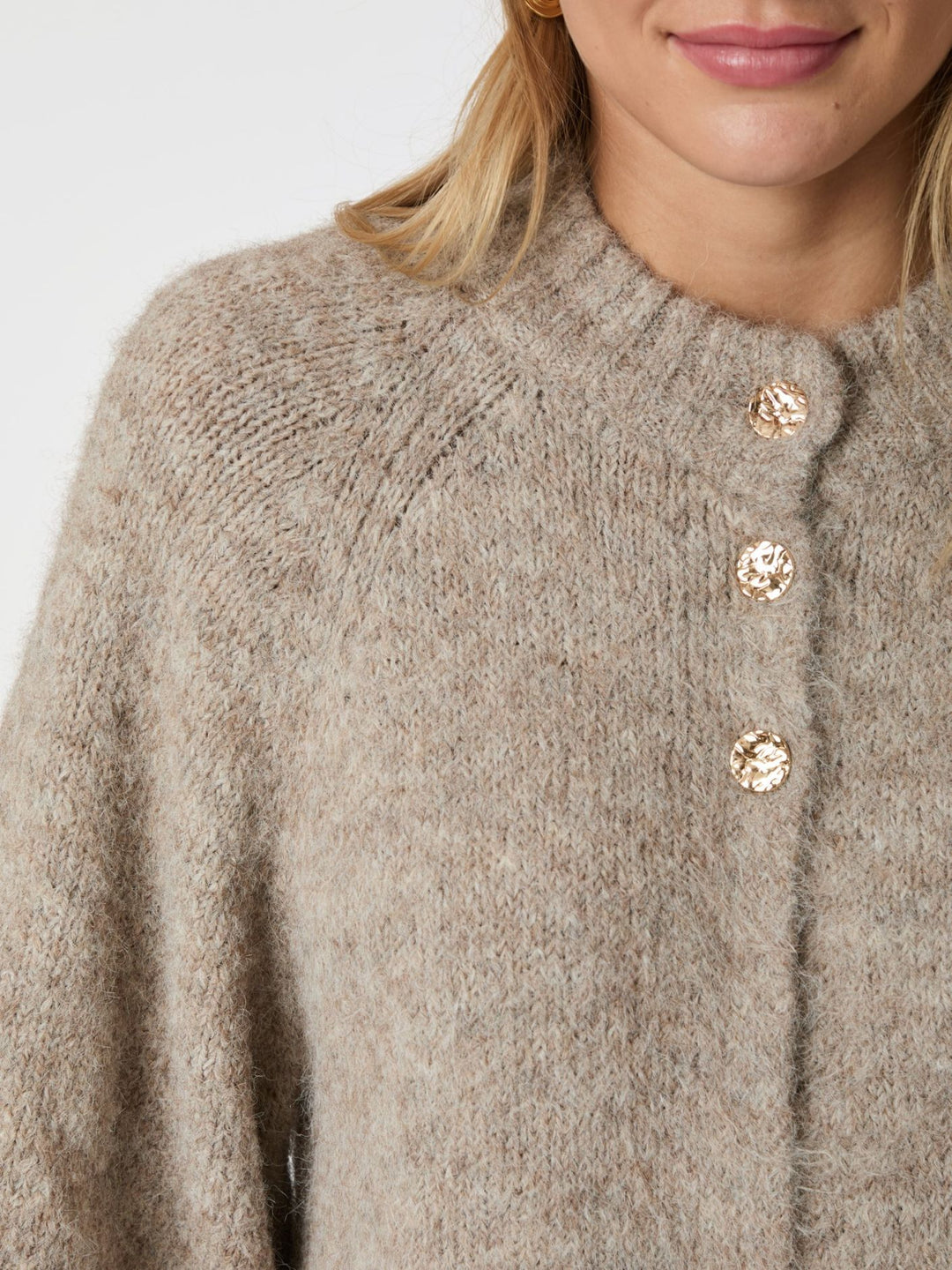 NEO NOIR Benuta Fluffy Knit Cardigan Beige Melange