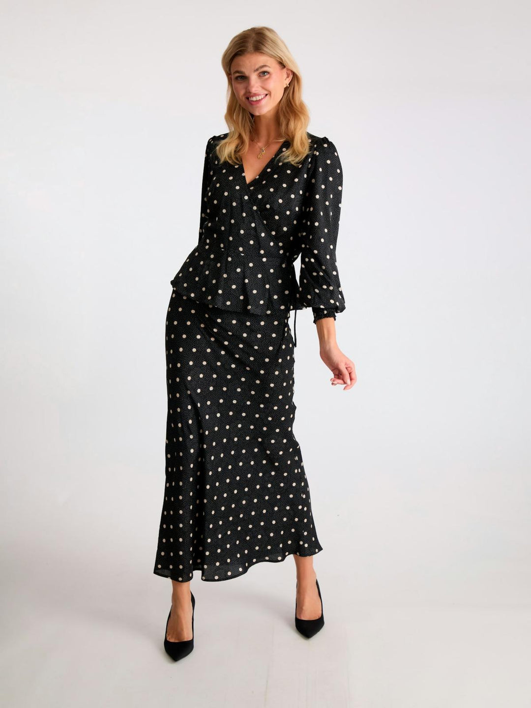 NEO NOIR Lola Retro Dot Long Skirt Black