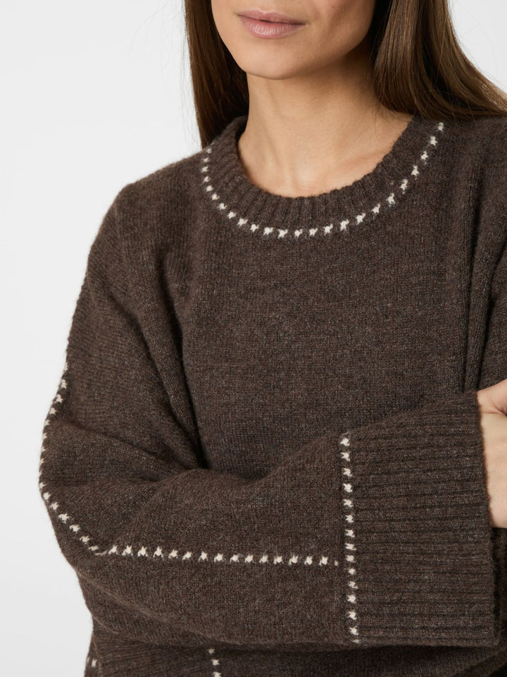 NEO NOIR Roeme Knit Stitch Blouse Brown Melange