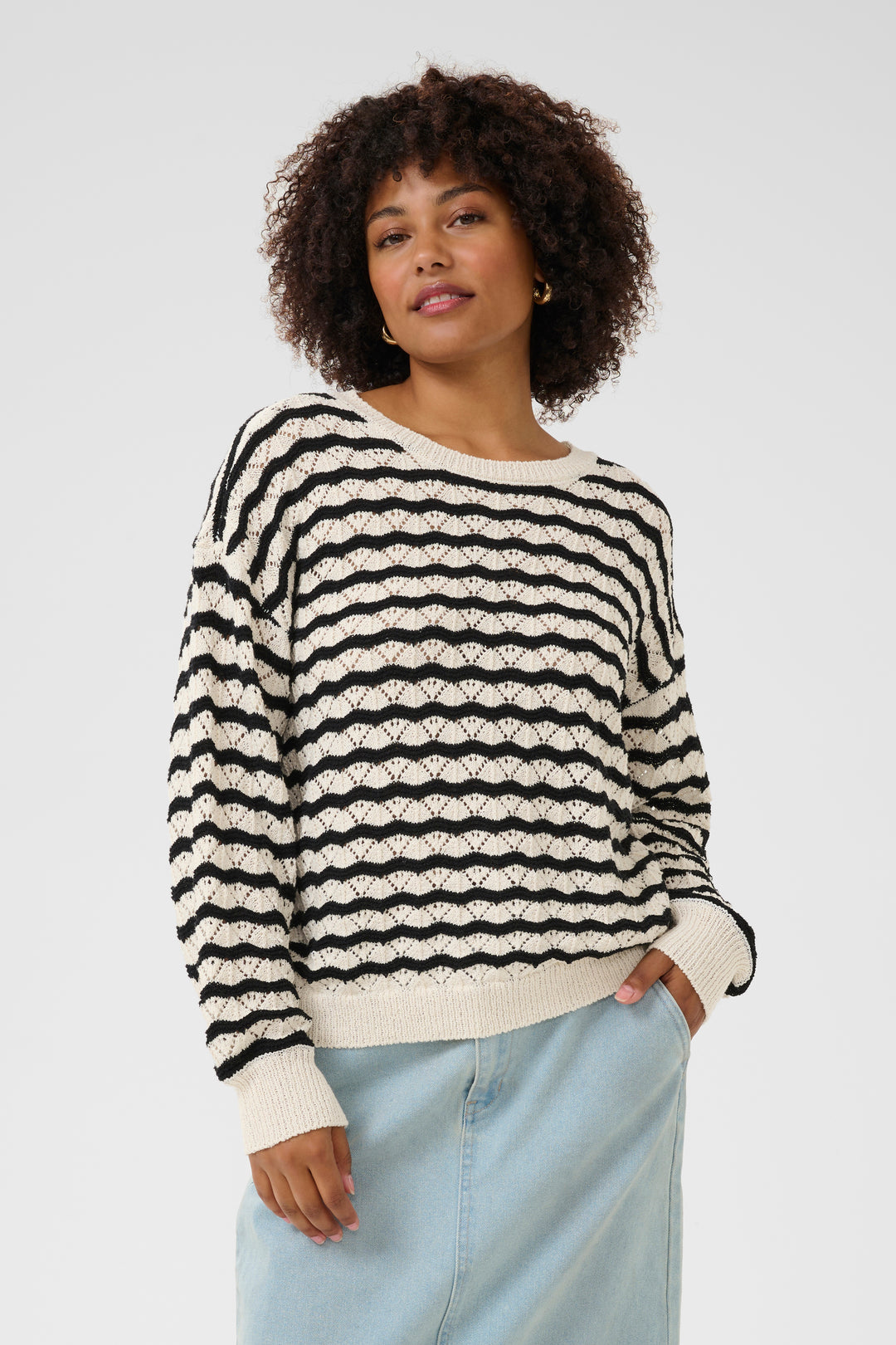 CREAM CRPoppi Knit Pullover Salt Pepper Stripe