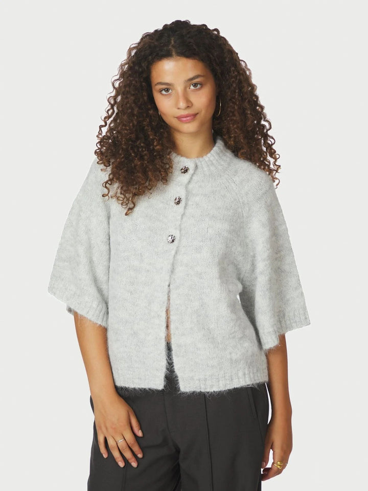 NEO NOIR Benuta Fluffy Knit Cardigan Light Grey Melange