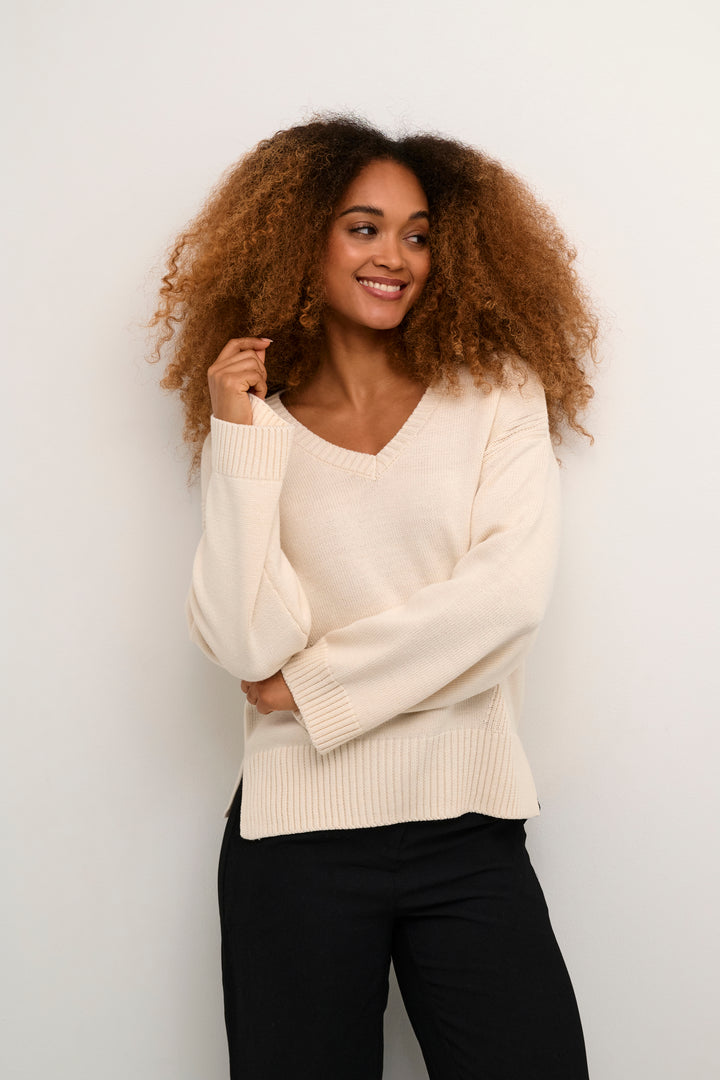 CREAM CRSoffie V-Neck Knit Pullover Eggnog