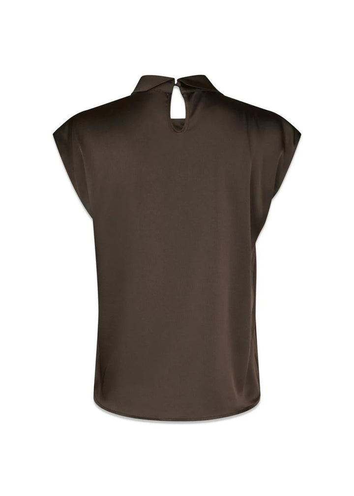 NEO NOIR Fleur Drapy Satin Blouse Dark Brown