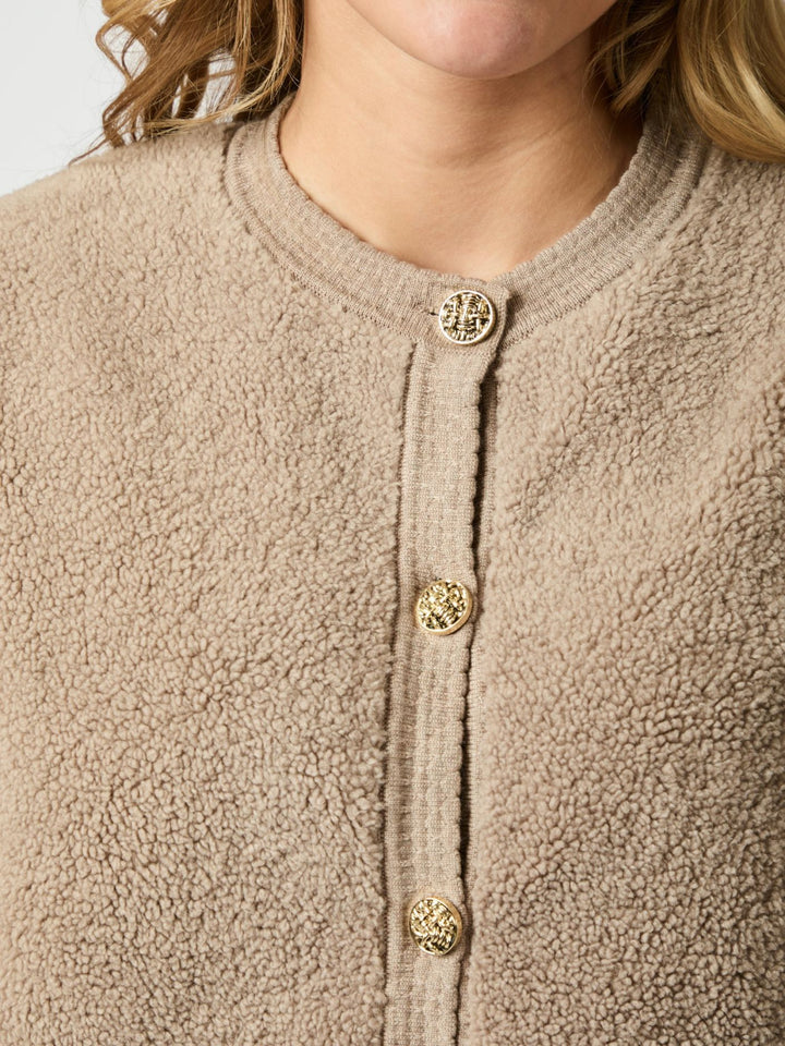 NEO NOIR Limo Fluffy Knit Cardigan Dark Sand