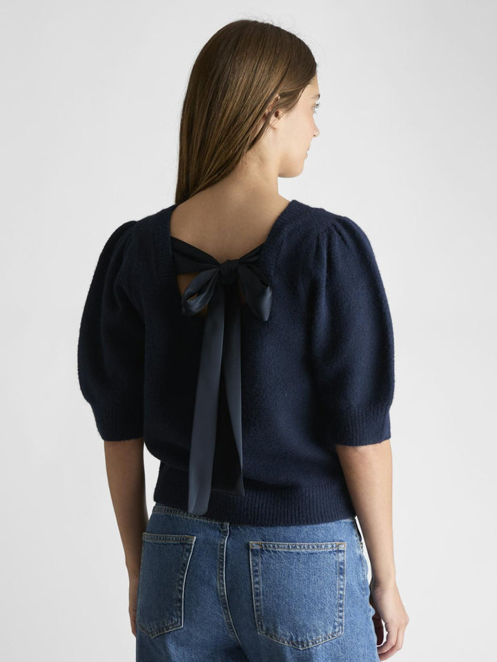 NEO NOIR Martha Bow Knit Tee Navy