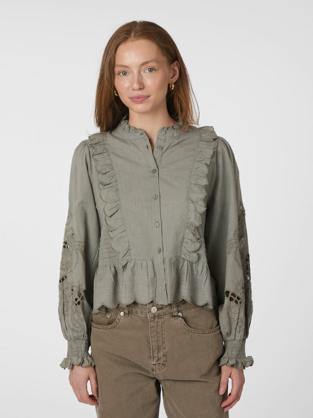 NEO NOIR Petrine Embroidery Blouse Smoke Green