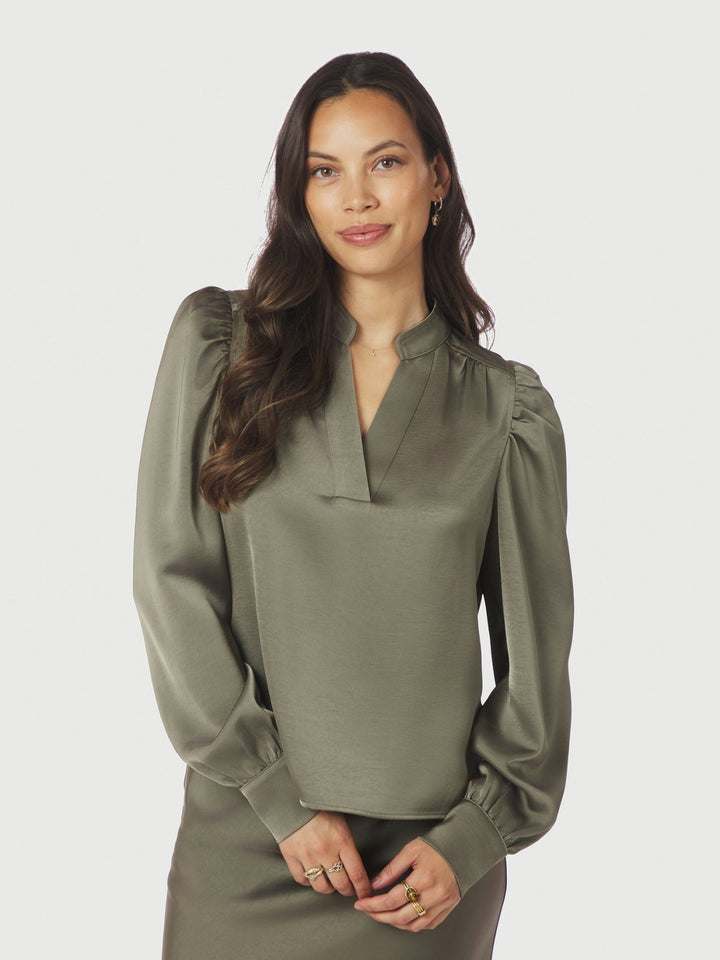 NEO NOIR Rosslyn Heavy Sateen Blouse Cold Army