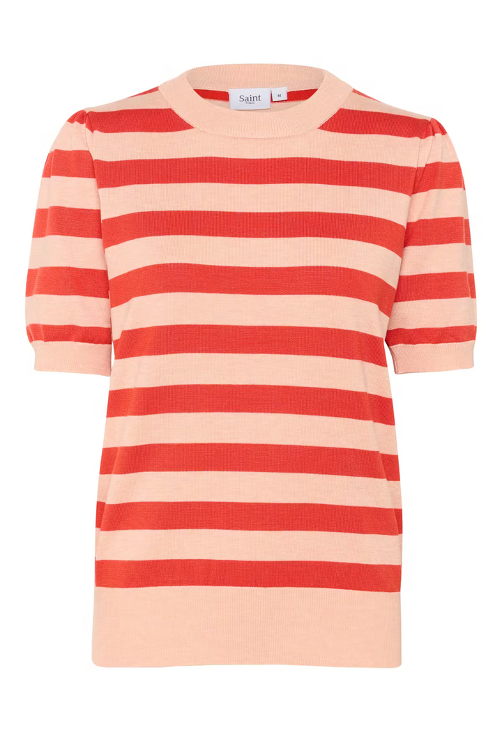 SAINT TROPEZ MilaSZ SS Block Stripe Pullover Pink Poinciana Block Stripe