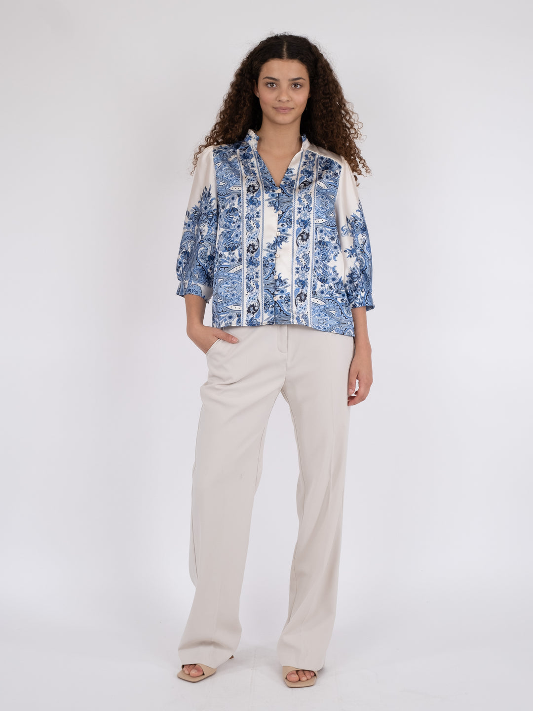 NEO NOIR Roselle Paisley Border Blouse Bright Blue