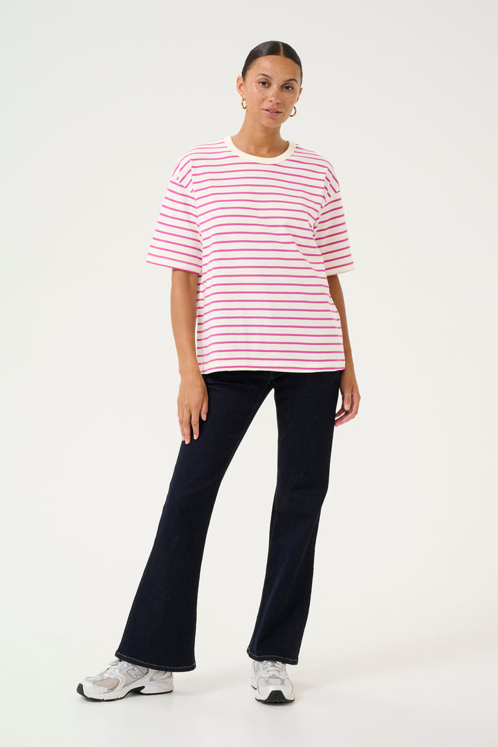 KAFFE KAwinny 1/2 Sleeve T-Shirt Ant.White/Fuchsia Stripe